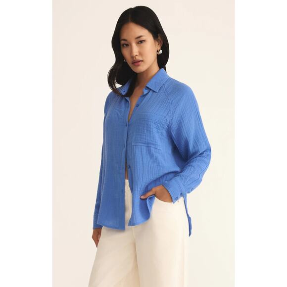 Z Supply Perfect Airy Gauze Button Up - Bay Blue NWT SIZE S - Picture 4 of 5